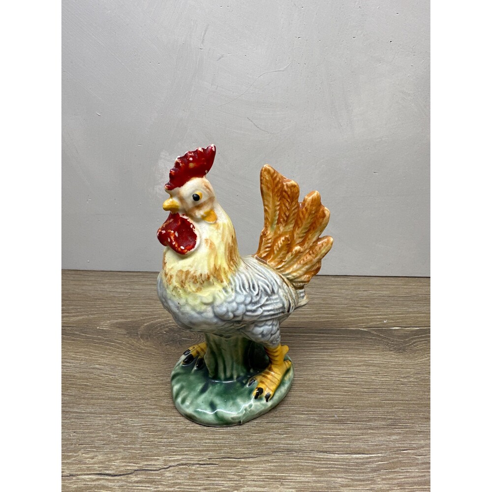 Vintage 1930s Hand painted Porcelain Rooster Japan 5.75x2.5 Distressed Paint